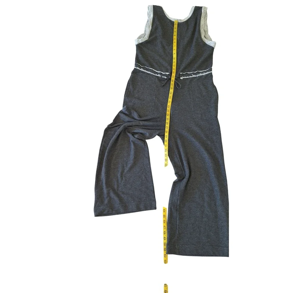Free People Charcoal Grey Wide Leg French Terry Jumpsuit Sleeveless Medium